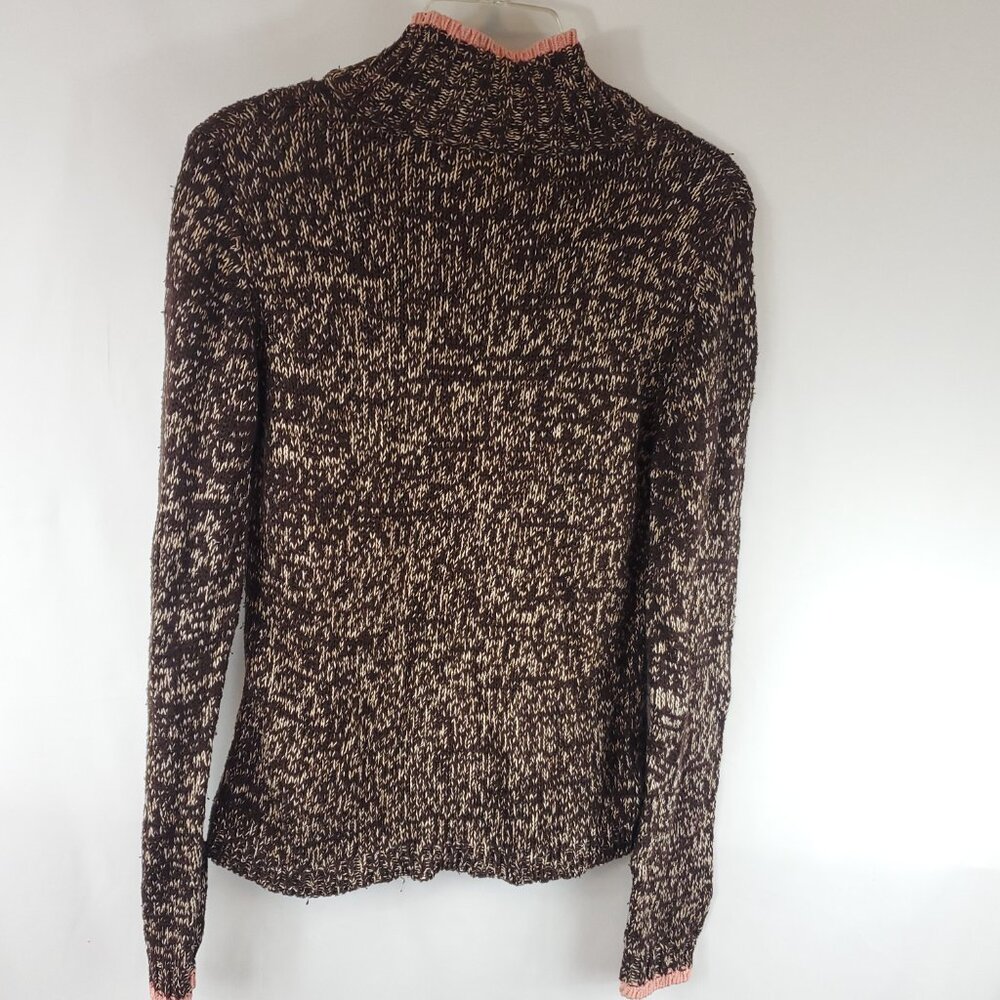 Vintage Harolds Womens Brown Cream Pink Knit Turtleneck Lng Slv Sweater Medium - Picture 8 of 10